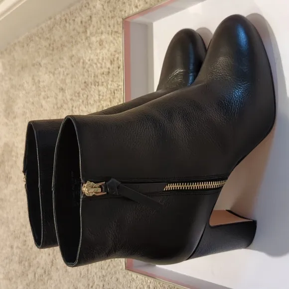 Kate Spade Leather Black Heeled Boots with Stylish Design, Size 9, Worn 1x
