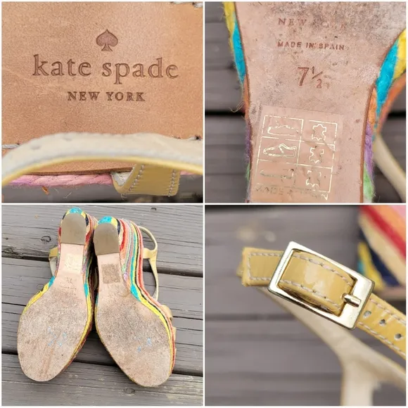 Kate Spade Lindsey Nude Leather Strappy Rainbow Espadrille Platform Sandals 7.5