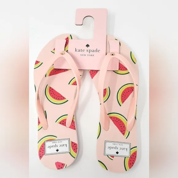 Kate Spade New Fiji Watermelon Party/Pink Salt Flip Flops, Sz 8 NWT