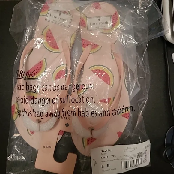 Kate Spade New Fiji Watermelon Party/Pink Salt Flip Flops, Sz 8 NWT