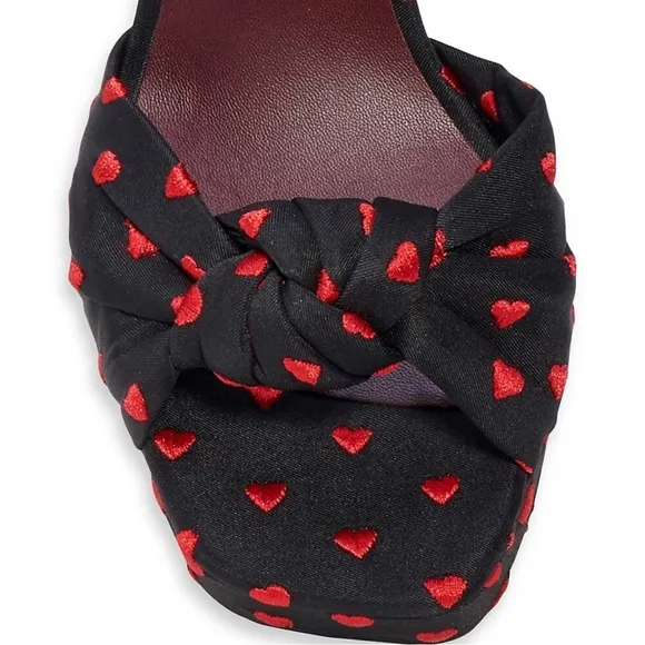 kate spade new york Confetti Red and Black Heart-Print Platform Sandals size 8.5