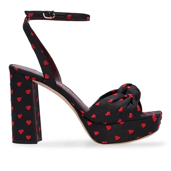 kate spade new york Confetti Red and Black Heart-Print Platform Sandals size 8.5