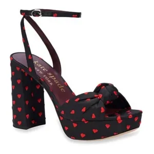 kate spade new york Confetti Red and Black Heart-Print Platform Sandals size 8.5