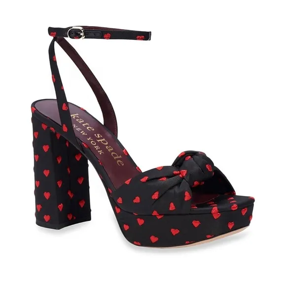 kate spade new york Confetti Red and Black Heart-Print Platform Sandals size 8.5