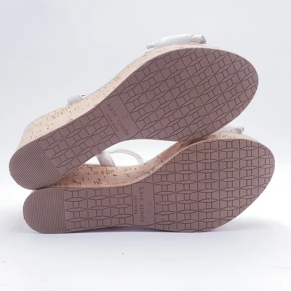 Kate Spade New York Tomas Ruffle White Leather Platform Wedge Sandal Size 9.5