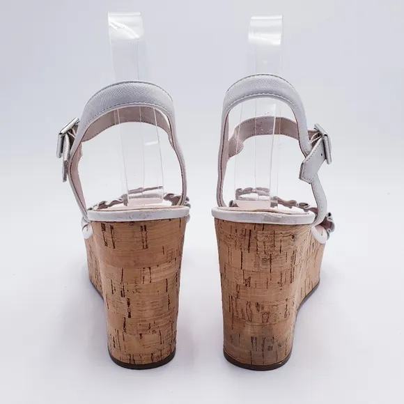 Kate Spade New York Tomas Ruffle White Leather Platform Wedge Sandal Size 9.5