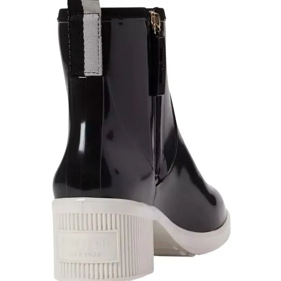 Kate Spade New York Women's Puddle Rain Boots Color Black Parchment Size 7 New