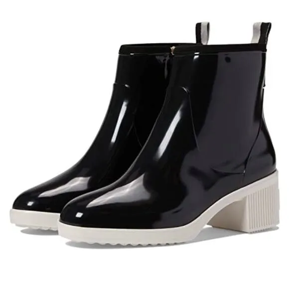 Kate Spade New York Women's Puddle Rain Boots Color Black Parchment Size 7 New