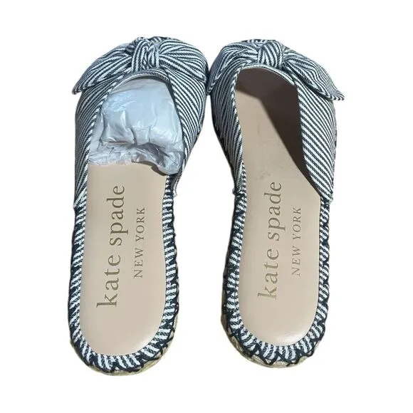 Kate Spade Saltie Shore Espadrille Blue/White Slip On Slide Sandal Sz 5.5B