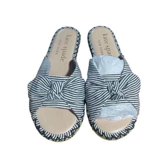 Kate Spade Saltie Shore Espadrille Blue/White Slip On Slide Sandal Sz 5.5B