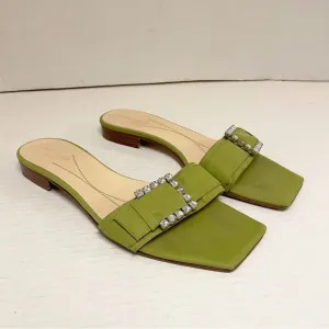 Kate Spade Vintage Crystal Buckle Square Toe Sandals in Light Green