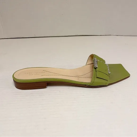 Kate Spade Vintage Crystal Buckle Square Toe Sandals in Light Green