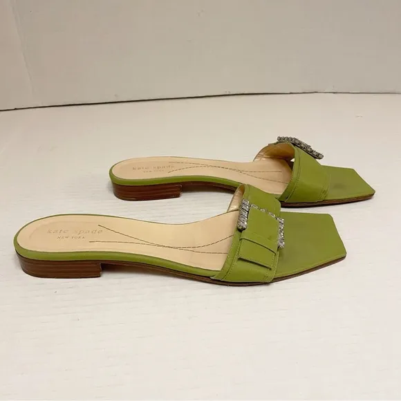 Kate Spade Vintage Crystal Buckle Square Toe Sandals in Light Green