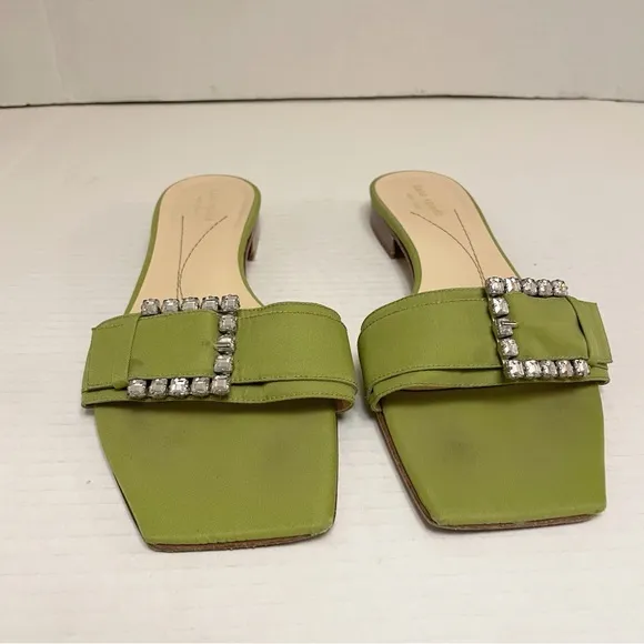 Kate Spade Vintage Crystal Buckle Square Toe Sandals in Light Green