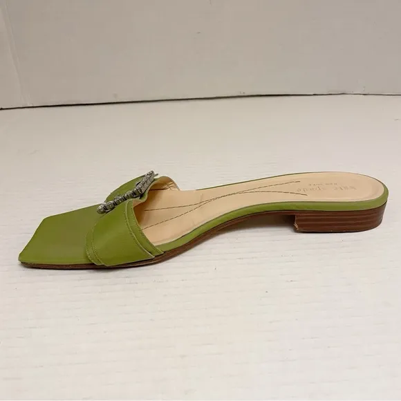 Kate Spade Vintage Crystal Buckle Square Toe Sandals in Light Green