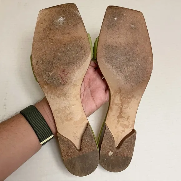 Kate Spade Vintage Crystal Buckle Square Toe Sandals in Light Green