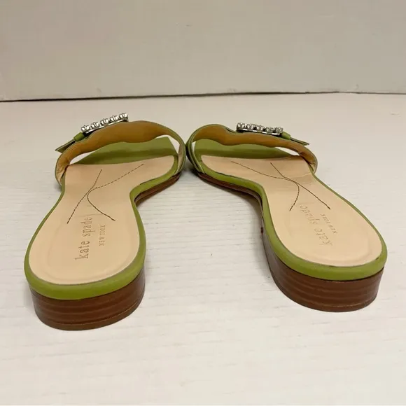 Kate Spade Vintage Crystal Buckle Square Toe Sandals in Light Green