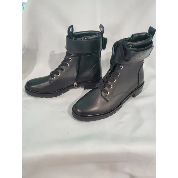 Kate Spade Womens Joplin Ankle Boots Lace Up Black Leather Lug Sole Size 9B.s58