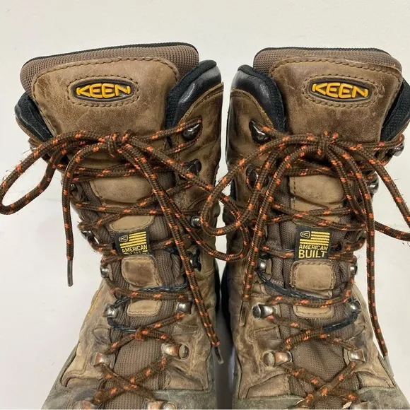Keen brown high top work boots outdoor construction worker