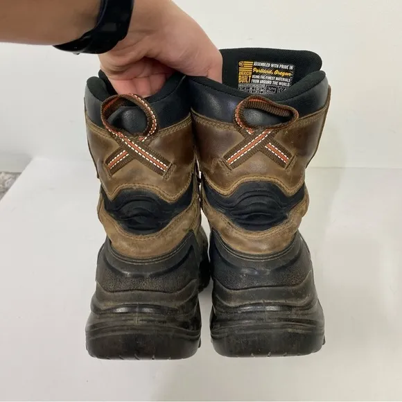 Keen brown high top work boots outdoor construction worker