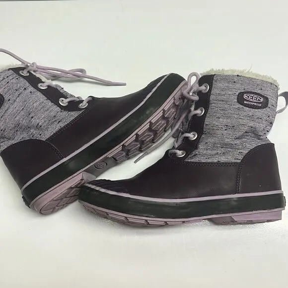 Keen Girl’s Waterproof Rubber Sherpa Lined Heather Purple Lace Up Boots Size 3