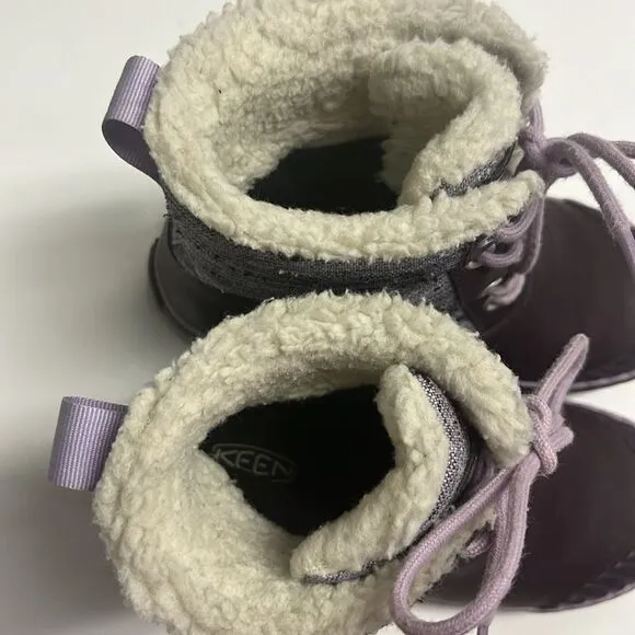 Keen Girl’s Waterproof Rubber Sherpa Lined Heather Purple Lace Up Boots Size 3