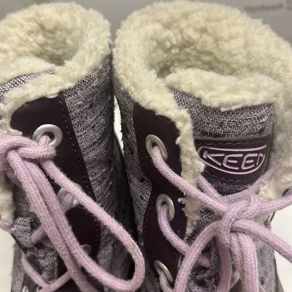 Keen Girl’s Waterproof Rubber Sherpa Lined Heather Purple Lace Up Boots Size 3