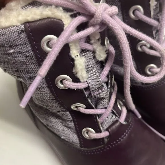 Keen Girl’s Waterproof Rubber Sherpa Lined Heather Purple Lace Up Boots Size 3
