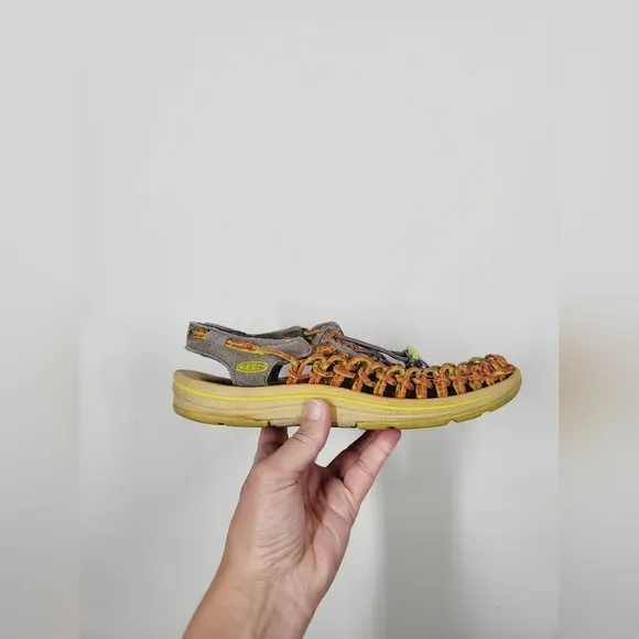 KEEN Uneek Gray and Orange Sandals, Size 8