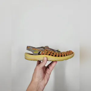KEEN Uneek Gray and Orange Sandals, Size 8