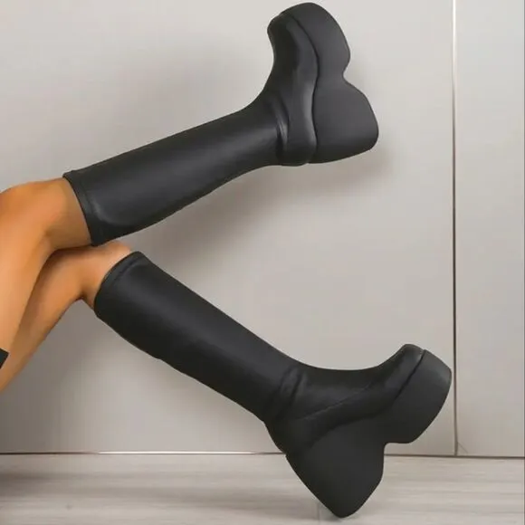 Knee high Stretch Platform boots sz 10