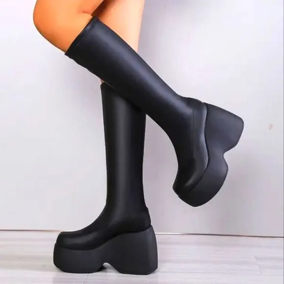 Knee high Stretch Platform boots sz 10