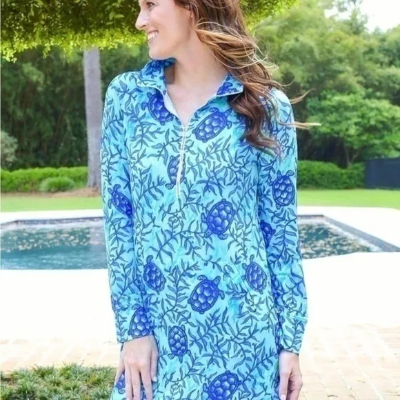 KNOT Responsible by Caroline Hill Sophi Half Zip Dress Coco Bay Turtles sz med