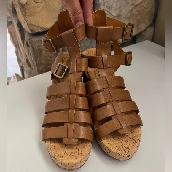 Kork Ease Camille Brown Full Grain Leather Platform Sandals Size 10