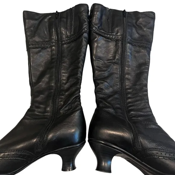 La Canadienne Tahra Waterproof Leather Kitten Heel Tall Boots, Sz 9.5