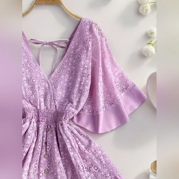 Lace Adoration Cutout Mini Dress - Purple