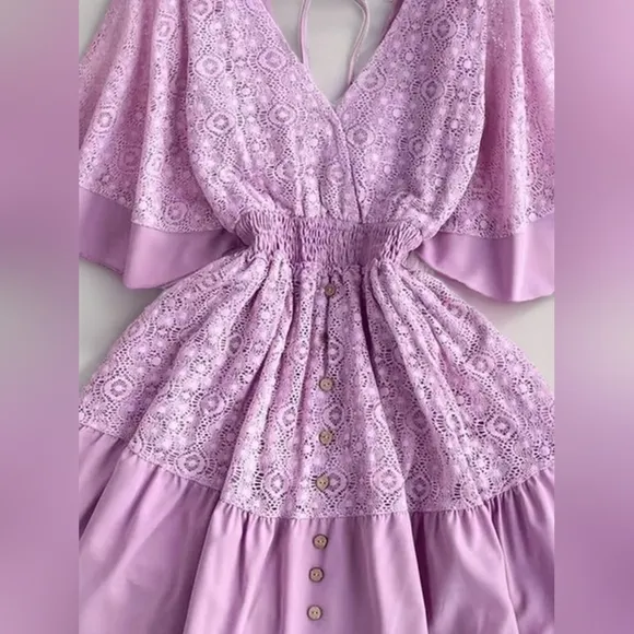 Lace Adoration Cutout Mini Dress - Purple