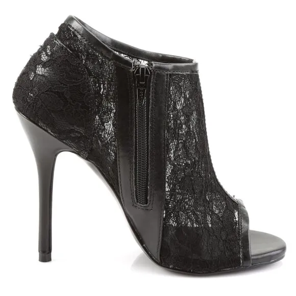 Lace Overlay High Heel Ankle Boots