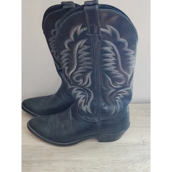 Laredo Birchwood Cowboy Western Round Toe Mens Boots Black Leather‎ 8 1/2 D
