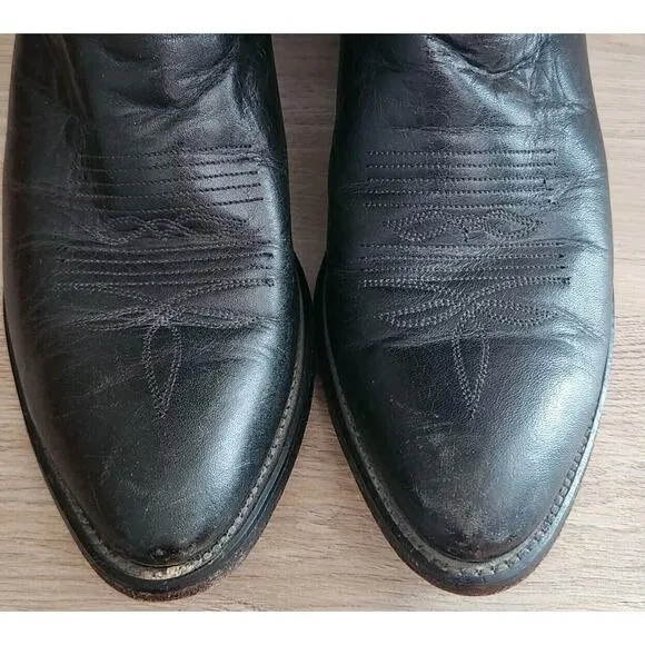 Laredo Birchwood Cowboy Western Round Toe Mens Boots Black Leather‎ 8 1/2 D