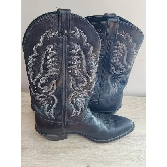Laredo Birchwood Cowboy Western Round Toe Mens Boots Black Leather‎ 8 1/2 D