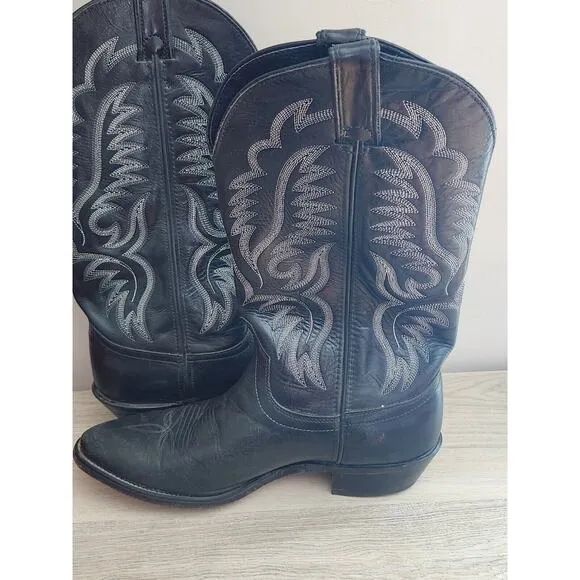 Laredo Birchwood Cowboy Western Round Toe Mens Boots Black Leather‎ 8 1/2 D