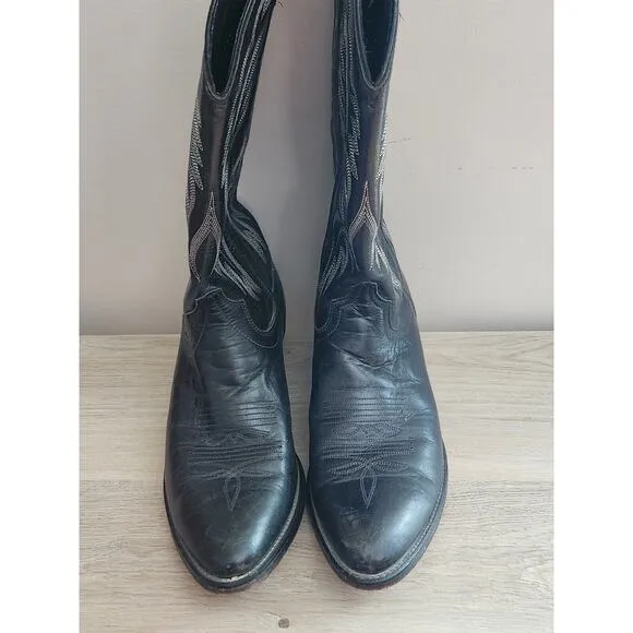 Laredo Birchwood Cowboy Western Round Toe Mens Boots Black Leather‎ 8 1/2 D
