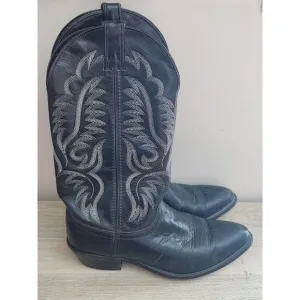 Laredo Birchwood Cowboy Western Round Toe Mens Boots Black Leather‎ 8 1/2 D