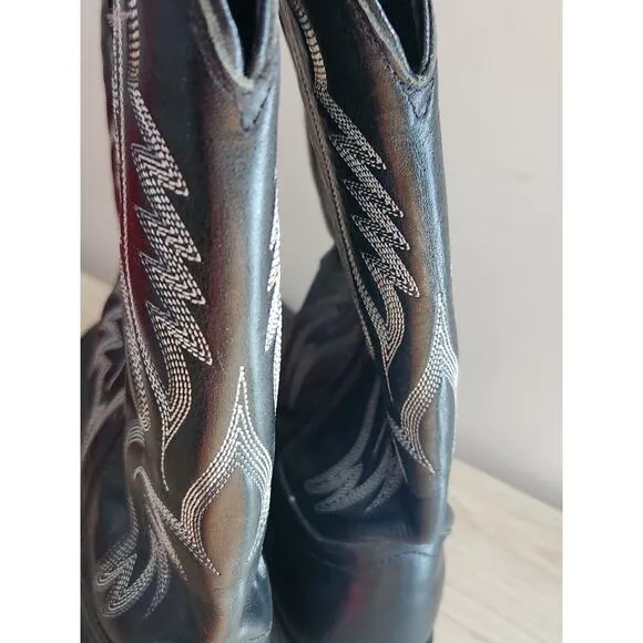 Laredo Birchwood Cowboy Western Round Toe Mens Boots Black Leather‎ 8 1/2 D