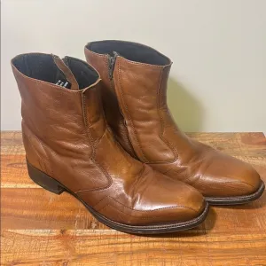 Laredo Brown Leather Ankle Boots with Side Zipper, Men’s 12