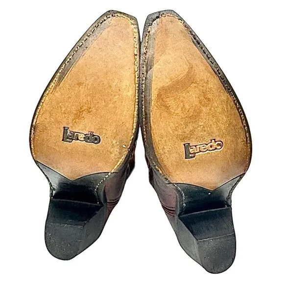 Laredo Madison Casual Western Brown Leather Cowboy Snip Toe Boots, Size 7.5 M