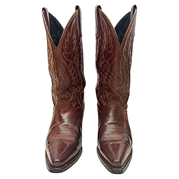 Laredo Madison Casual Western Brown Leather Cowboy Snip Toe Boots, Size 7.5 M