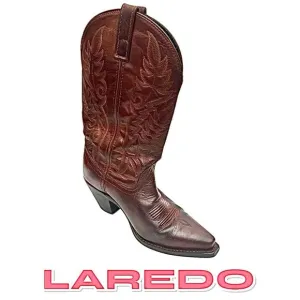 Laredo Madison Casual Western Brown Leather Cowboy Snip Toe Boots, Size 7.5 M