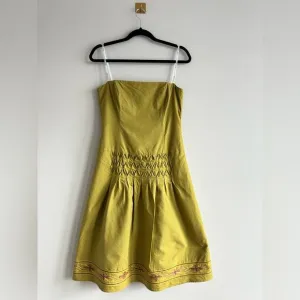 Laundry by Shelli Segal Strapless Olive Green Pleated Fairy Dress | Size 8